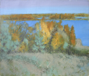 Painting titled "Lake" by Sergej Pisarenko, Original Artwork, Oil