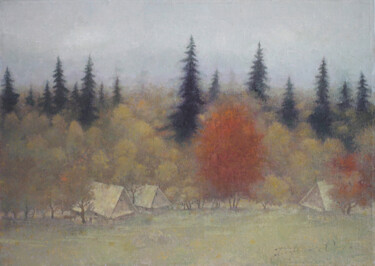 Картина под названием "Farm" - Sergej Pisarenko, Подлинное произведение искусства, Масло