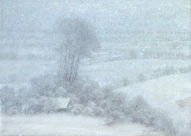 Schilderij getiteld "Snowy distances" door Sergej Pisarenko, Origineel Kunstwerk, Olie