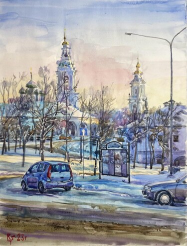 Painting titled "Кострома. В декабре…" by Sergej Smirnov, Original Artwork, Watercolor