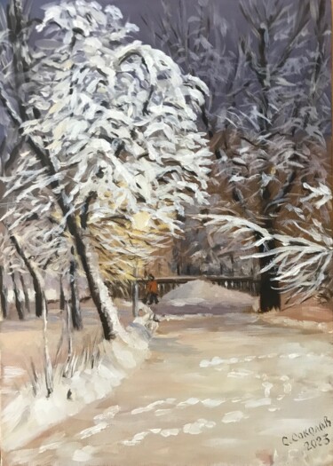 Painting titled "Зимнее утро" by Sergei Sokolov, Original Artwork, Oil