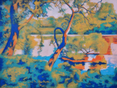 Peinture intitulée "Пейзаж с рекой" par Sergej Sviduk, Œuvre d'art originale, Huile