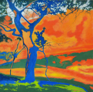 Peinture intitulée "Пейзаж с деревом" par Sergej Sviduk, Œuvre d'art originale, Huile Monté sur Châssis en bois