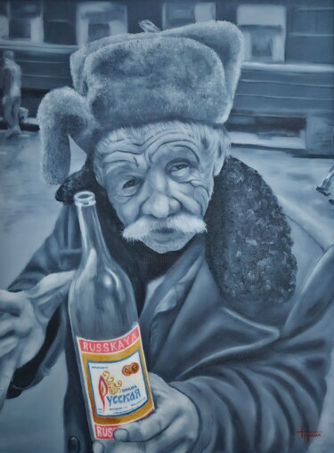 Картина под названием "Остановка" - Сергей Трушин, Подлинное произведение искусства, Масло