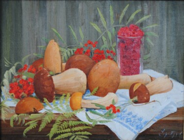 Peinture intitulée "Грибы. Август" par Sergei Iurevich Gusev, Œuvre d'art originale, Huile Monté sur Châssis en bois