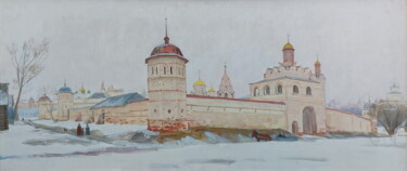 Painting titled "Оттепель" by Sergei Iurevich Gusev, Original Artwork, Oil Mounted on Wood Stretcher frame