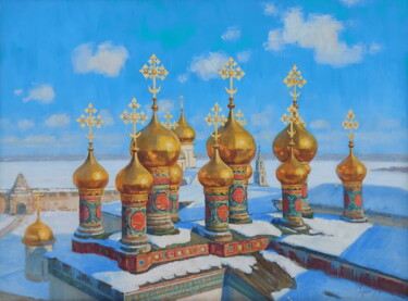 Malerei mit dem Titel "Золото Руси" von Sergei Iurevich Gusev, Original-Kunstwerk, Öl Auf Keilrahmen aus Holz montiert