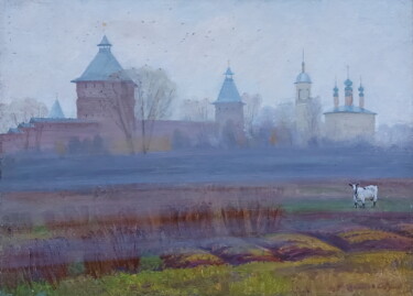 Painting titled "Туман" by Sergei Iurevich Gusev, Original Artwork, Oil Mounted on Wood Stretcher frame