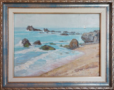 Painting titled "Морской пейзаж" by Sergei Iurevich Gusev, Original Artwork, Oil Mounted on Cardboard