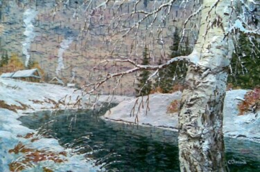 Картина под названием ""У реки"" - Сергей Зинин, Подлинное произведение искусства, Масло