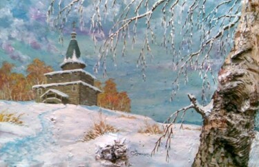 Painting titled ""Зимнее небо"" by Zinin, Original Artwork, Oil
