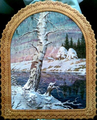 Картина под названием ""Зимний вечер"" - Сергей Зинин, Подлинное произведение искусства, Масло