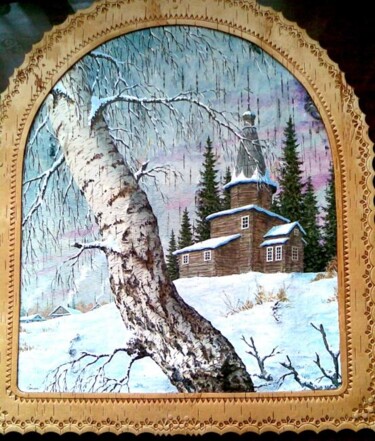 Картина под названием ""Одинокая берёза"" - Сергей Зинин, Подлинное произведение искусства, Масло