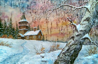Painting titled "Зимнее утро" by Zinin, Original Artwork, Oil