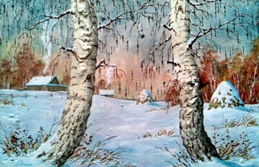 Картина под названием "Берёзки" - Сергей Зинин, Подлинное произведение искусства, Масло