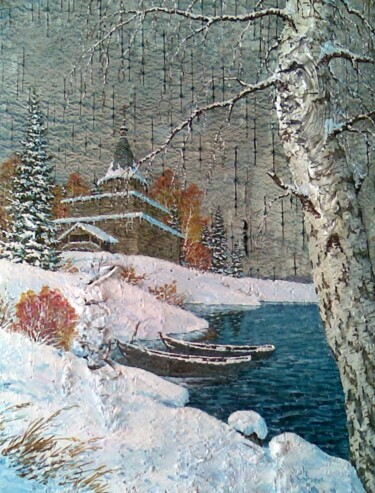 Painting titled "Снежный берег" by Zinin, Original Artwork, Oil