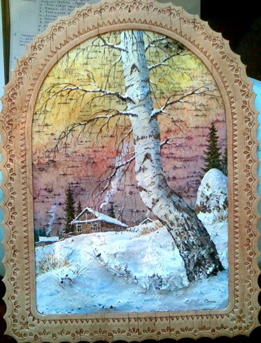 Картина под названием "Зима. Вечер." - Сергей Зинин, Подлинное произведение искусства, Масло