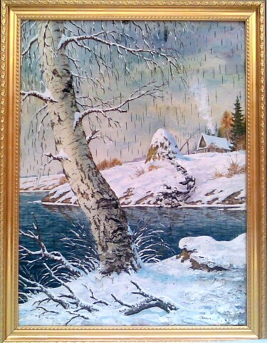 Painting titled "снежный край" by Zinin, Original Artwork, Oil