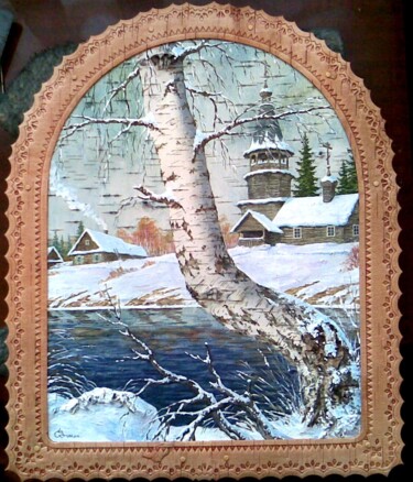 Painting titled "Берег снежный" by Zinin, Original Artwork, Oil