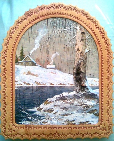 Painting titled "Снежный край" by Zinin, Original Artwork, Oil