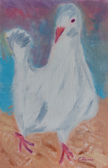 Peinture intitulée "King pigeon" par Sergej Danko, Œuvre d'art originale, Huile