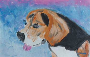 Malerei mit dem Titel "Friendly Beagle" von Sergej Danko, Original-Kunstwerk, Öl