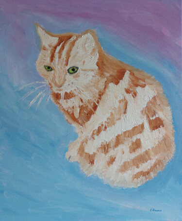 Painting titled "Cat with human eyes" by Sergej Danko, Original Artwork, Oil