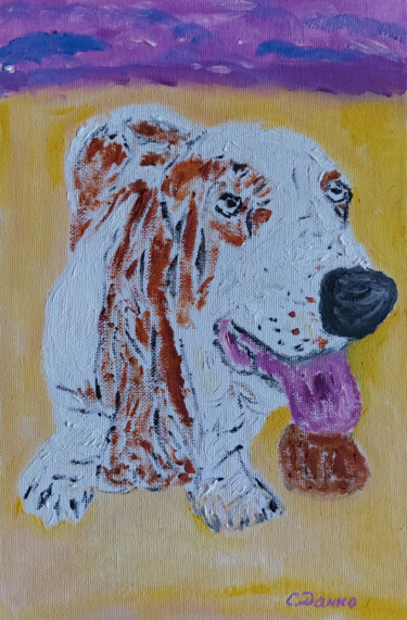 Malerei mit dem Titel "Funny Basset Hound" von Sergej Danko, Original-Kunstwerk, Öl