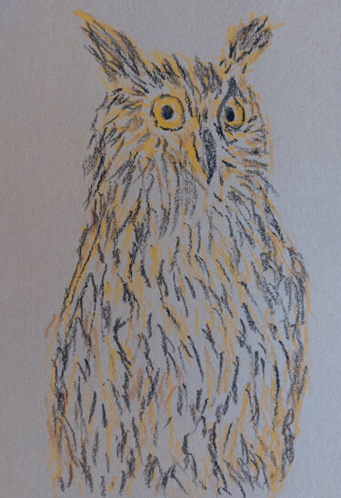 Tekening getiteld "The eagle-owl" door Sergej Danko, Origineel Kunstwerk, Pastel