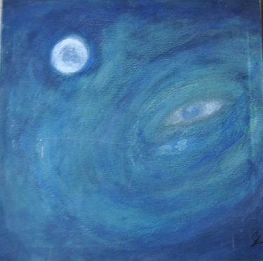 Painting titled "L'oeil de la nuit" by Serge Leroux, Original Artwork, Acrylic Mounted on Wood Stretcher frame