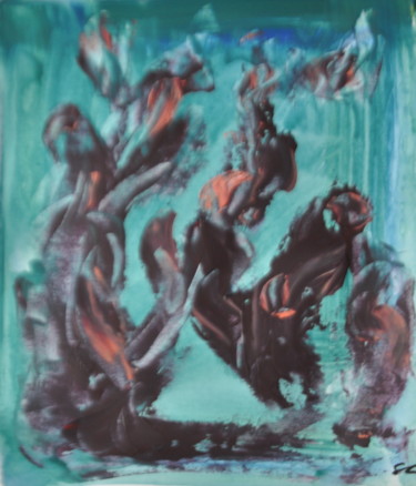 Painting titled "Paysage Flammes 4" by Serge Leroux, Original Artwork, Acrylic