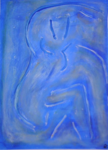 Painting titled "Femme en bleu" by Serge Leroux, Original Artwork, Acrylic