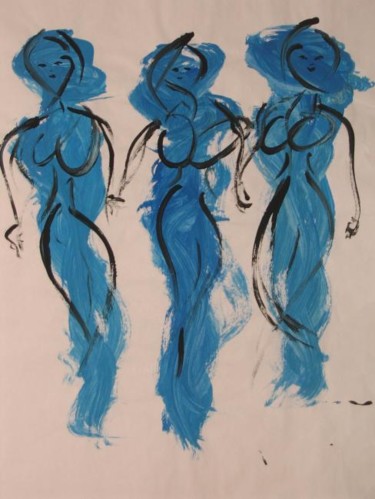Peinture intitulée "trois femmes bleues" par Sergentdelire, Œuvre d'art originale, Huile