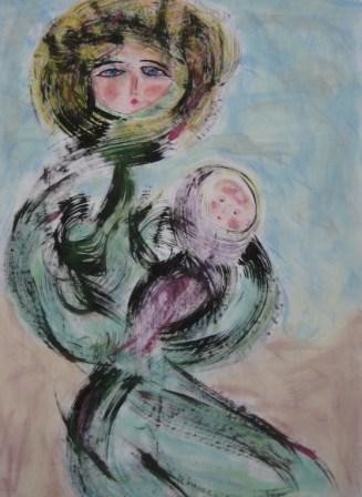 Peinture intitulée "La mère et l'enfant" par Sergentdelire, Œuvre d'art originale, Huile