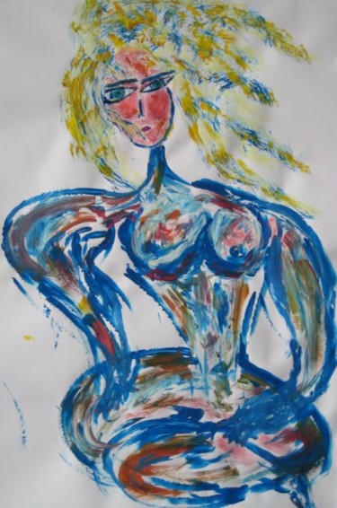 Peinture intitulée "Blonde,corps bleu" par Sergentdelire, Œuvre d'art originale, Huile