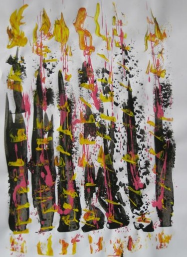 Peinture intitulée "Totems et feux" par Sergentdelire, Œuvre d'art originale, Huile