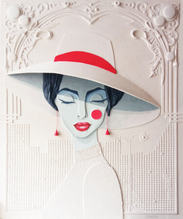 Malerei mit dem Titel "GIRL IN A WHITE HAT" von Sergeu Mayatski, Original-Kunstwerk, Acryl