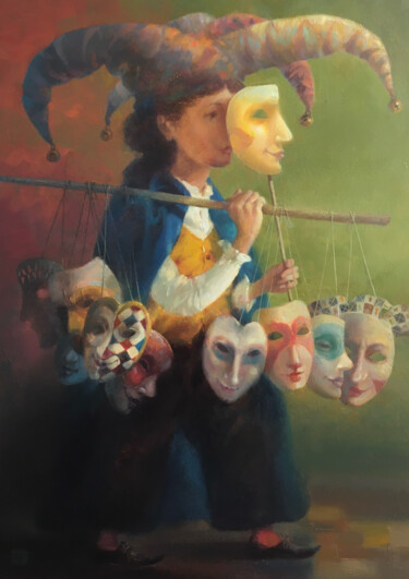 Pittura intitolato "Journey with masks" da Sergey Akopov, Opera d'arte originale, Olio