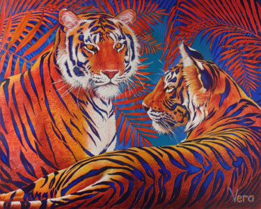 Painting titled "Tiger autumn" by Sergey And Vera, Original Artwork, Oil