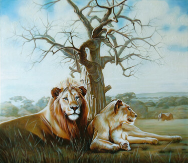 Painting titled "Lions" by Sergey And Vera, Original Artwork, Acrylic
