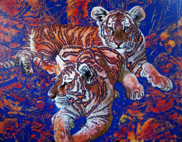 Painting titled "Autumn cubs." by Sergey And Vera, Original Artwork, Oil