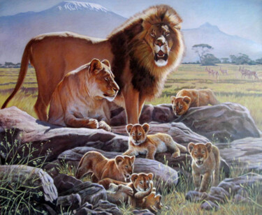 Картина под названием "Lion family" - Sergey And Vera, Подлинное произведение искусства, Акрил