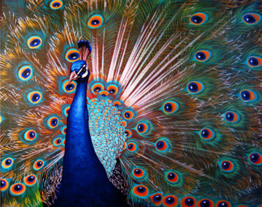 Painting titled "Peacock" by Sergey And Vera, Original Artwork, Oil