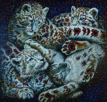 Painting titled "Snow quartet" by Sergey And Vera, Original Artwork, Oil Mounted on Wood Stretcher frame