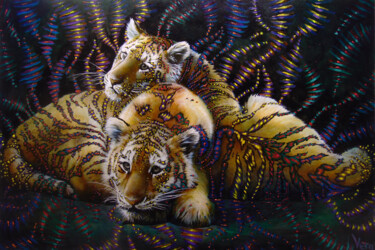 绘画 标题为“Tiger cubs” 由Sergey And Vera, 原创艺术品, 油