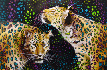 Painting titled "duo" by Sergey And Vera, Original Artwork, Oil Mounted on Wood Stretcher frame