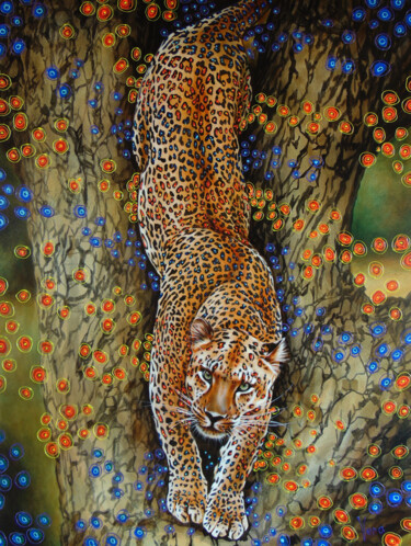 Картина под названием "On a tree trunk" - Sergey And Vera, Подлинное произведение искусства, Масло Установлен на Деревянная…