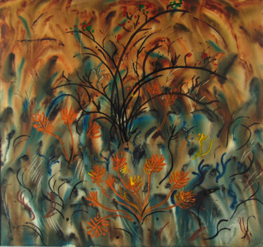 Pintura intitulada "Steppe" por Sergey And Vera, Obras de arte originais, Aquarela Montado em Outro painel rígido
