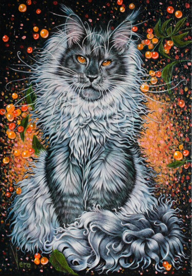 Painting titled "WIZARD CAT" by Sergey And Vera, Original Artwork, Acrylic Mounted on Wood Stretcher frame