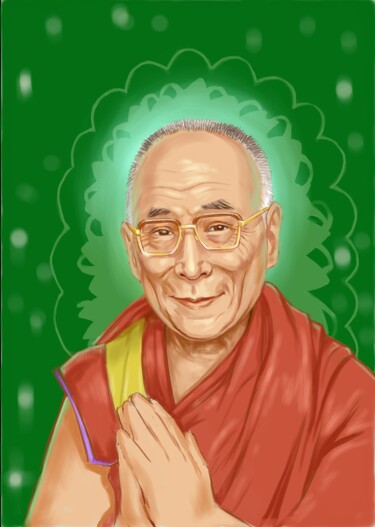 Artes digitais intitulada "The Dalai Lama" por Sergey Badmatsirenov, Obras de arte originais, Pintura digital